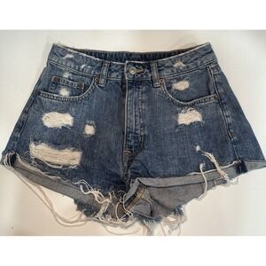 H&M Shorts Women's Size 6 Blue Distressed Boyfriend Zip Up Y2K